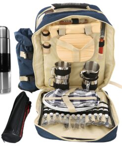 32Piece Picnic Dining Backpack for 4 with Plates Cutlery Power Flask & Cups - Blue