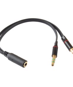 3.5mm Female to 2 Male Gold Plated Headphone Mic Audio Y Splitter Cable - Black