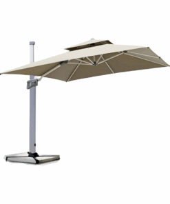 360 Degree Rotating Outdoor Waterproof Umbrella With Base And Light - Burgundy