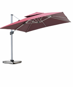 360 Degree Rotating Outdoor Waterproof Umbrella With Base And Light - Red