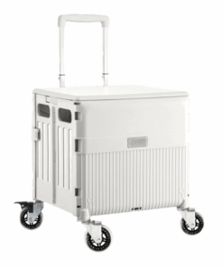 360 Rotate Foldable Camping Storage Box on Wheels Heavy-duty Storage Cart - White
