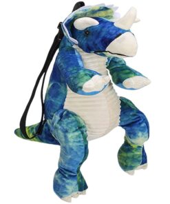 3D Cartoon Dinosaur Kids Plush Backpack Children Animal Print Bag Boy Girl - Triceratops Blue
