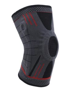 3D Knee Compression Sleeve Brace with Silicone Pad (Size:L) - Black & Red