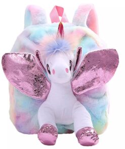 3D Unicorn Plush Back Pack Wallet Handbag Purse For Girls Gift Backpack - Glitter Pink