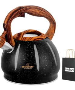 3L Stainless Steel Whistling Stove Top Kettle - Wood Handle +NATAN Gift Bag - Black