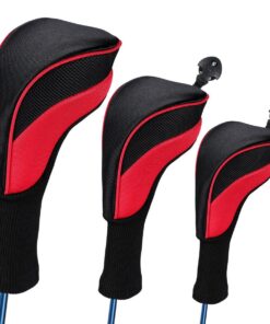 3PK Golf Club Caps Wood Club Protective Covers Grid Golf Head Covers - Red