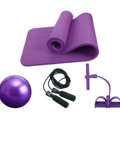 4-in-1 Fitness Yoga Mat, Pilates Ball, Ankle Puller, Jump Rope Set - Purple