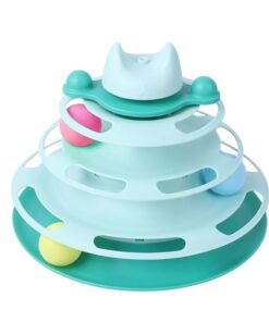 4 Levels Cat Turntable Toy Kitten Tower Tracks With Balls For Cats - Green