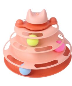 4 Levels Cat Turntable Toy Kitten Tower Tracks With Balls For Cats - Orange