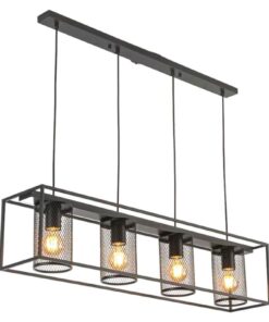 4 Light Indoor Metal Black and Mesh Finish Pendant Lamp