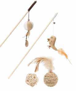 4 Piece Cat Toys Set Funny Cat Stick And Rattan Ball For Cat