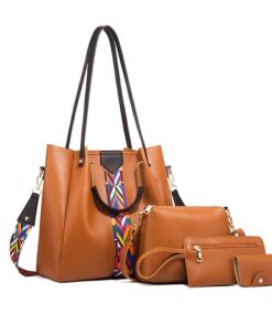 4 Piece Handbags Top Handle Satchel Bags Tote Bags Tote Purses - Brown