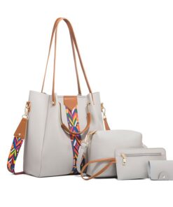 4 Piece Handbags Top Handle Satchel Bags Tote Bags Tote Purses - Grey