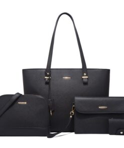 4 Piece Set Women Fashion Handbags Tote Bag Shoulder Bag - Black