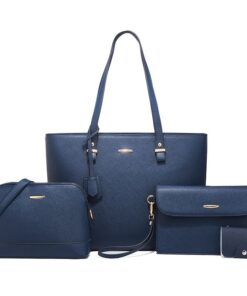 4 Piece Set Women Fashion Handbags Tote Bag Shoulder Bag - Blue