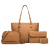 4 Piece Set Women Fashion Handbags Tote Bag Shoulder Bag - Brown