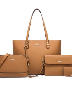 4 Piece Set Women Fashion Handbags Tote Bag Shoulder Bag - Brown