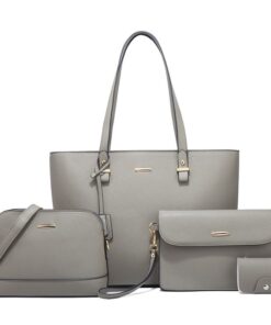 4 Piece Set Women Fashion Handbags Tote Bag Shoulder Bag - Grey
