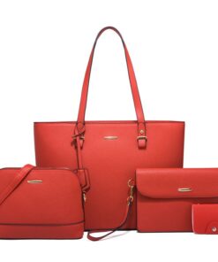 4 Piece Set Women Fashion Handbags Tote Bag Shoulder Bag - Red