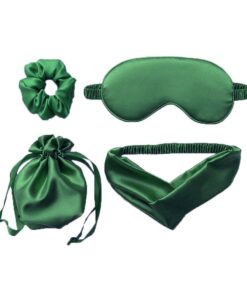 4 Piece Silk Sleep Mask Elastic Headband Hair Scrunchies Set-Green