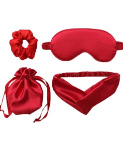 4 Piece Silk Sleep Mask Elastic Headband Hair Scrunchies Set-Red