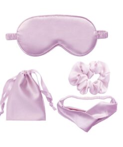 4 Piece Silk Sleep Mask Elastic Headband Hair Scrunchies Set-Violet