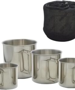 4 Piece Stackable Stainless Steel Camping Mugs with Folding Handles FX-9199