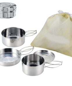 4 Piece Stackable Stainless Steel Camping Pots & Pans Set FX-9115-3