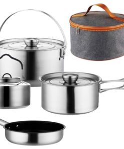 4-Piece Stainless Steel Camping Pot and Pan Set in Carry Bag