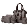 4 Pieces/Set Women's PU Handbag Crossbody Bag Wallet Card Holder - Grey