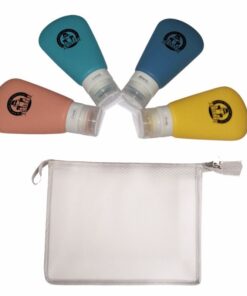 4 Silicone Bottles with Twist Neck Labels in a Bag