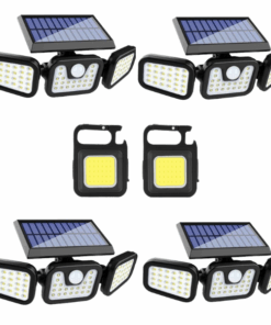 4 x Split 3 Head Solar Wall Lamp with Rechargeable Mini COB Light Key-chain