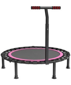 40" Silent Trampoline Fitness with Adjustable Handle Non-Slip Foot Pads - Rose Red