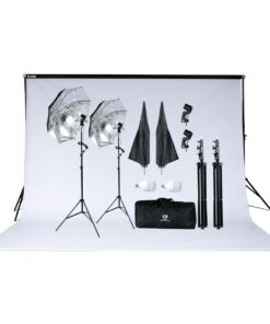 400W LED Enthusiast Backdrop and Umbrella Light Kit Bundle-Black