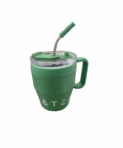 450ml Double Wall Mug Stainless Steel Vacuum Flask with Straw - Green