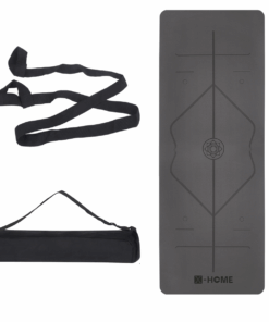 4.5mm Lotus Yoga Mat with Posture Line Guidance and Bag and Strap - Grey & Black