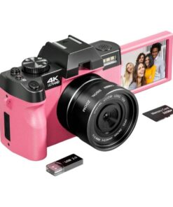 4K HD Digital Camera With 180 Flip Screen & 32GB SD Card - Pink