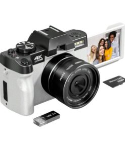 4K HD Digital Camera With 180 Flip Screen & 32GB SD Card - White/Black