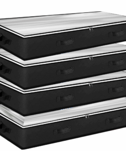 4P Under Bed Storage Containers, Closet Organizers With Clear Window - Black