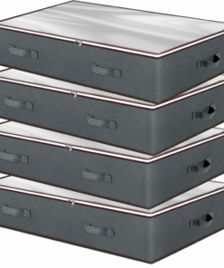 4P Under Bed Storage Containers, Closet Organizers With Clear Window - Grey