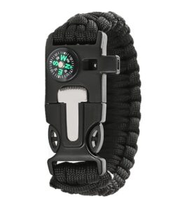 5-in-1 Emergency Kit Paracord Survival Bracelet Integrated Compass Outdoor - Black
