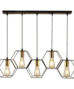 5-Light Indoor Matte Black and Satin Gold Finish Pendant Lamp
