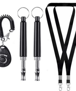 5 Pack Dogs Training Whistle Set with 2 Black Whistles 2 Lanyards 1 Clicker