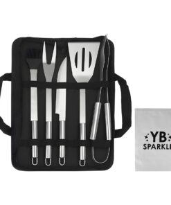 5 Piece Stainless Steel Braai Tool Set + Sparkle Storage Bag