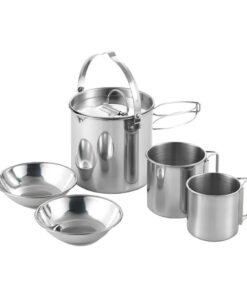 5 Piece Stainless Steel Stacked Camping Cookware Pot Cups & Bowls FX-9115-7