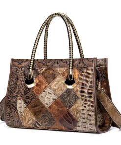 50 Shades of Brown Genuine Leather Women's Patchwork Shoulder Tote Handbag