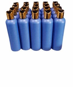 50 x 250ml Blue HDPE Bottles With Gold and Black Press Caps