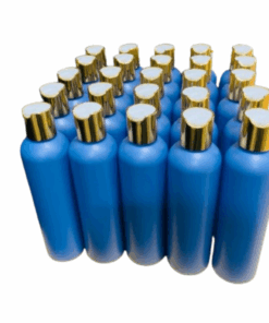 50 x 250ml Blue HDPE Bottles with Gold + White Press Caps