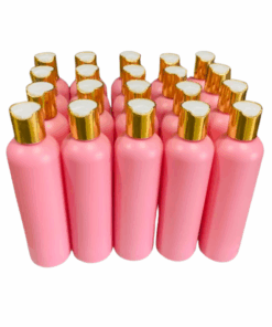 50 x 250ml Pink HDPE Bottles with Gold + White Press Caps