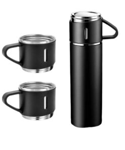 500ml Stainless Steel Thermo Bottle with Cups Vacuum Insulated Flask Set - Black